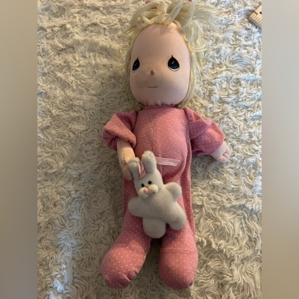 Precious Moments Pink and White Doll with Bunny Accessory